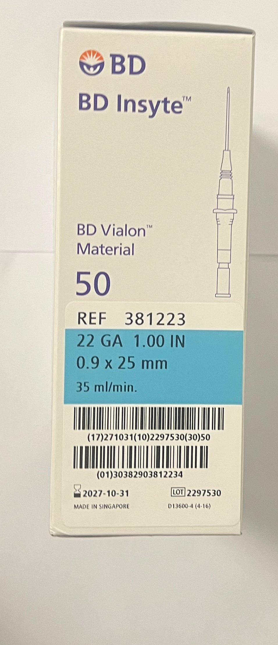 BD - Insyte™ IV Katheter 22G × 1" (0,9 mm × 25 mm) – BD Vialon™ – 50 stuks per doos – BD | AMS (3)
