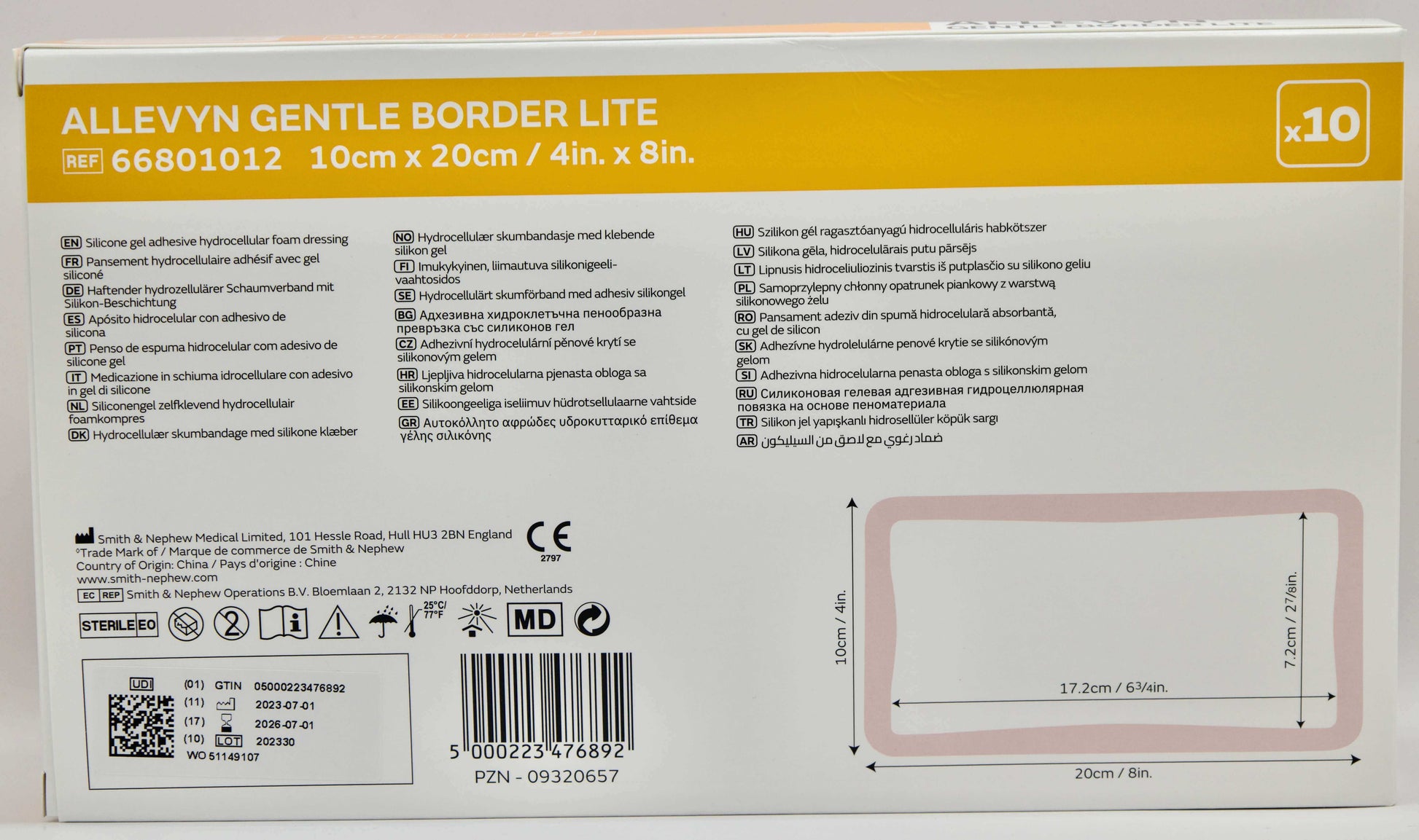 Smith & Nephew - (Allevyn Gentle Border Lite) - 10 cm x 20 cm - 66801012 – Smith & Nephew | AMS (2)