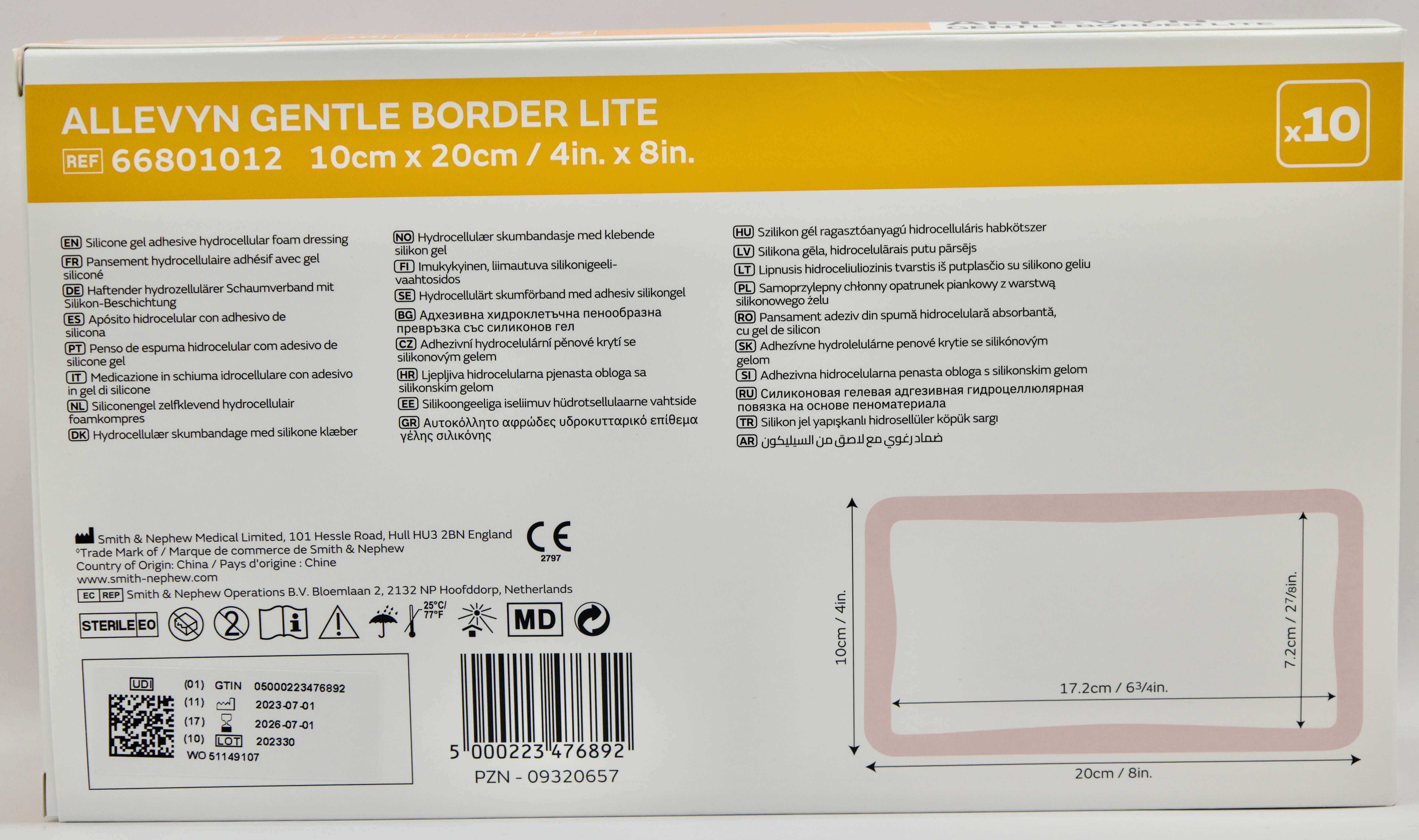 Smith & Nephew - (Allevyn Gentle Border Lite) - 10 cm x 20 cm - 66801012 – Smith & Nephew | AMS (2)